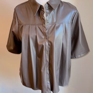 Brown Faux Leather Button-Up Shirt